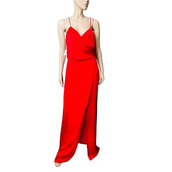 New Fame and Partners Red Maxi Gown Size 14 US Wrap top V-Neckline Front Open - Picture 7 of 13
